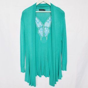 Y2K Rhinestone Butterfly Lace Turquoise Ribbed Cardigan